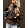 image:imageTanming Womens Casual FunnelNeck Lightweight Jackets  Button Down Elastic Waist Loose Fit Peplum Hem Ease Packable WindResistantBrown
