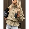image:imageTanming Womens Casual FunnelNeck Lightweight Jackets  Button Down Elastic Waist Loose Fit Peplum Hem Ease Packable WindResistantKhaki