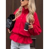 image:imageTanming Womens Casual FunnelNeck Lightweight Jackets  Button Down Elastic Waist Loose Fit Peplum Hem Ease Packable WindResistantRed