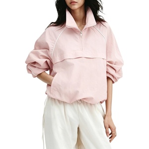 image:imageTanmimg Womens Casual Quarter Zip Pullover Windbreaker Jacket  Hand Pockets Stand Collar Adjustable Drawstring Loose Fit WindResistant Lightweight amp PackablePink