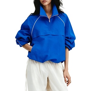 image:imageTanmimg Womens Casual Quarter Zip Pullover Windbreaker Jacket  Hand Pockets Stand Collar Adjustable Drawstring Loose Fit WindResistant Lightweight amp PackableBlue