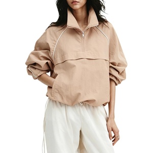 image:imageTanmimg Womens Casual Quarter Zip Pullover Windbreaker Jacket  Hand Pockets Stand Collar Adjustable Drawstring Loose Fit WindResistant Lightweight amp PackableKhaki
