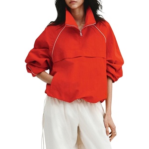 image:imageTanmimg Womens Casual Quarter Zip Pullover Windbreaker Jacket  Hand Pockets Stand Collar Adjustable Drawstring Loose Fit WindResistant Lightweight amp PackableRed