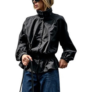 image:imageTanming Womens Casual FunnelNeck Lightweight Jackets  Button Down Elastic Waist Loose Fit Peplum Hem Ease Packable WindResistantBlack
