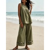 image:imageTanming Womens Casual Cutout Tank Tops Palazzo Pants Set  Matching 2 Piece Set Sleeveless Tank Top Breathable Fabric Machine Washable Women Sets Trendy for Vacation DailywearArmygreen