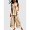image:imageTanming Womens Casual Cutout Tank Tops Palazzo Pants Set  Matching 2 Piece Set Sleeveless Tank Top Breathable Fabric Machine Washable Women Sets Trendy for Vacation DailywearKhaki