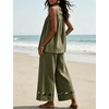 image:imageTanming Womens Casual Cutout Tank Tops Palazzo Pants Set  Matching 2 Piece Set Sleeveless Tank Top Breathable Fabric Machine Washable Women Sets Trendy for Vacation DailywearArmygreen