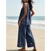 image:imageTanming Womens Casual Cutout Tank Tops Palazzo Pants Set  Matching 2 Piece Set Sleeveless Tank Top Breathable Fabric Machine Washable Women Sets Trendy for Vacation DailywearNavy
