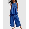 image:imageTanming Womens Casual Cutout Tank Tops Palazzo Pants Set  Matching 2 Piece Set Sleeveless Tank Top Breathable Fabric Machine Washable Women Sets Trendy for Vacation DailywearCobalt