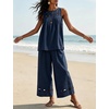 image:imageTanming Womens Casual Cutout Tank Tops Palazzo Pants Set  Matching 2 Piece Set Sleeveless Tank Top Breathable Fabric Machine Washable Women Sets Trendy for Vacation DailywearNavy
