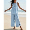 image:imageTanming Womens Casual Cutout Tank Tops Palazzo Pants Set  Matching 2 Piece Set Sleeveless Tank Top Breathable Fabric Machine Washable Women Sets Trendy for Vacation DailywearBlue
