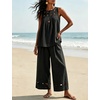 image:imageTanming Womens Casual Cutout Tank Tops Palazzo Pants Set  Matching 2 Piece Set Sleeveless Tank Top Breathable Fabric Machine Washable Women Sets Trendy for Vacation DailywearBlack
