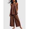 image:imageTanming Womens Casual Cutout Tank Tops Palazzo Pants Set  Matching 2 Piece Set Sleeveless Tank Top Breathable Fabric Machine Washable Women Sets Trendy for Vacation DailywearBrown