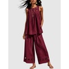 image:imageTanming Womens Casual Cutout Tank Tops Palazzo Pants Set  Matching 2 Piece Set Sleeveless Tank Top Breathable Fabric Machine Washable Women Sets Trendy for Vacation DailywearWine