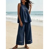 image:imageTanming Womens Casual Cutout Tank Tops Palazzo Pants Set  Matching 2 Piece Set Sleeveless Tank Top Breathable Fabric Machine Washable Women Sets Trendy for Vacation DailywearNavy