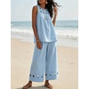 image:imageTanming Womens Casual Cutout Tank Tops Palazzo Pants Set  Matching 2 Piece Set Sleeveless Tank Top Breathable Fabric Machine Washable Women Sets Trendy for Vacation DailywearBlue