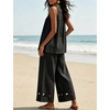 image:imageTanming Womens Casual Cutout Tank Tops Palazzo Pants Set  Matching 2 Piece Set Sleeveless Tank Top Breathable Fabric Machine Washable Women Sets Trendy for Vacation DailywearBlack