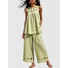 image:imageTanming Womens Casual Cutout Tank Tops Palazzo Pants Set  Matching 2 Piece Set Sleeveless Tank Top Breathable Fabric Machine Washable Women Sets Trendy for Vacation DailywearGreen