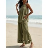 image:imageTanming Womens Casual Cutout Tank Tops Palazzo Pants Set  Matching 2 Piece Set Sleeveless Tank Top Breathable Fabric Machine Washable Women Sets Trendy for Vacation DailywearArmygreen