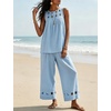 image:imageTanming Womens Casual Cutout Tank Tops Palazzo Pants Set  Matching 2 Piece Set Sleeveless Tank Top Breathable Fabric Machine Washable Women Sets Trendy for Vacation DailywearBlue