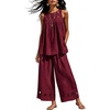 image:imageTanming Womens Casual Cutout Tank Tops Palazzo Pants Set  Matching 2 Piece Set Sleeveless Tank Top Breathable Fabric Machine Washable Women Sets Trendy for Vacation DailywearWine