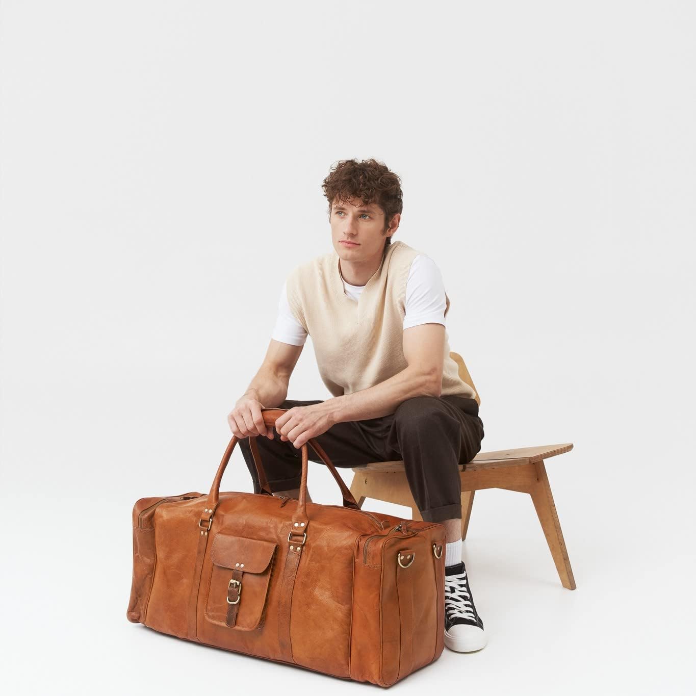 Berliner Bags Vintage Leather Duffle Bag New York for Travel or the Gym, Overnight Bag for Men and Women 