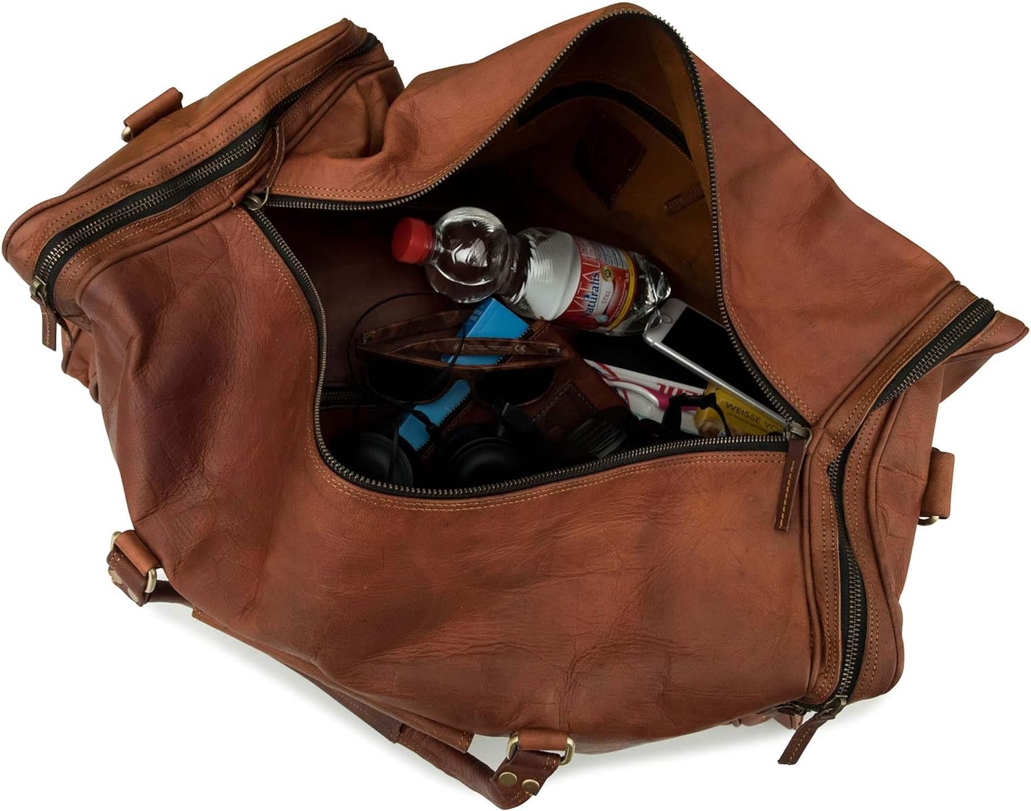 Berliner Bags Vintage Leather Duffle Bag New York for Travel or the Gym, Overnight Bag for Men and Women 