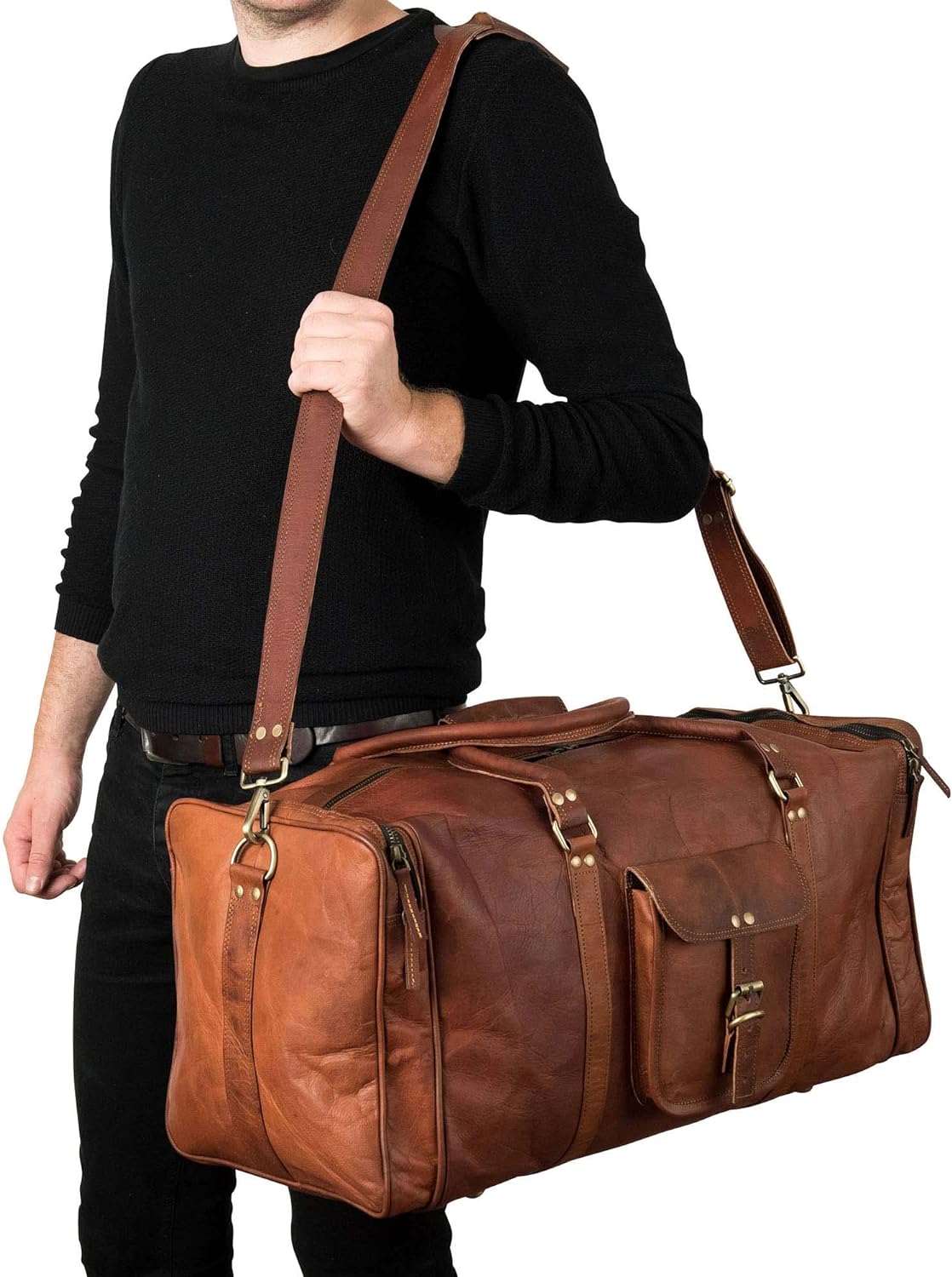 Berliner Bags Vintage Leather Duffle Bag New York for Travel or the Gym, Overnight Bag for Men and Women 