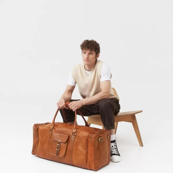 Berliner Bags Vintage Leather Duffle Bag New York for Travel or the Gym, Overnight Bag for Men and Women 