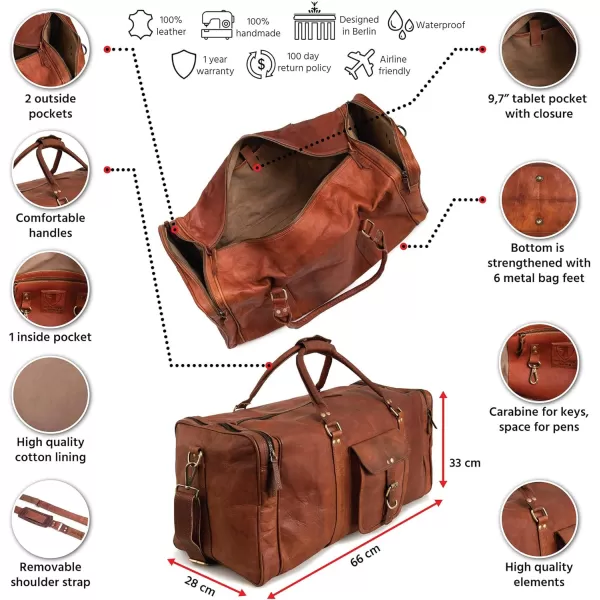 Berliner Bags Vintage Leather Duffle Bag New York for Travel or the Gym, Overnight Bag for Men and Women 