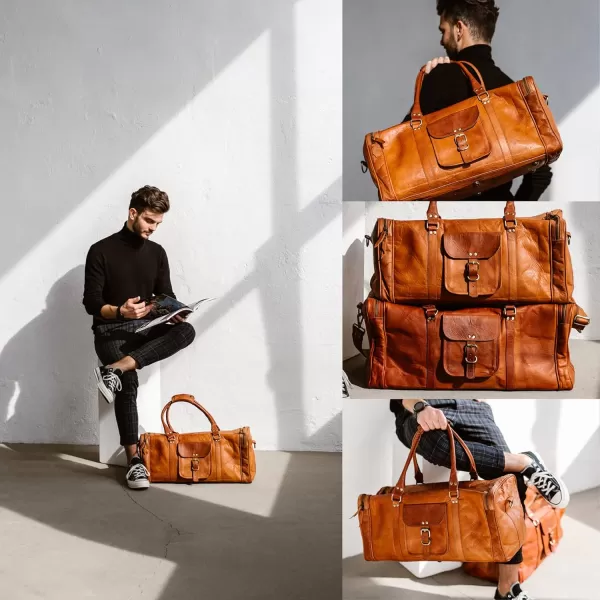 Berliner Bags Vintage Leather Duffle Bag New York for Travel or the Gym, Overnight Bag for Men and Women 