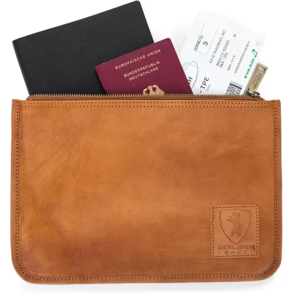 BERLINER BAGS Vintage Leather Document Pouch Theo, Passport Holder and Travel Organizer - Brown 