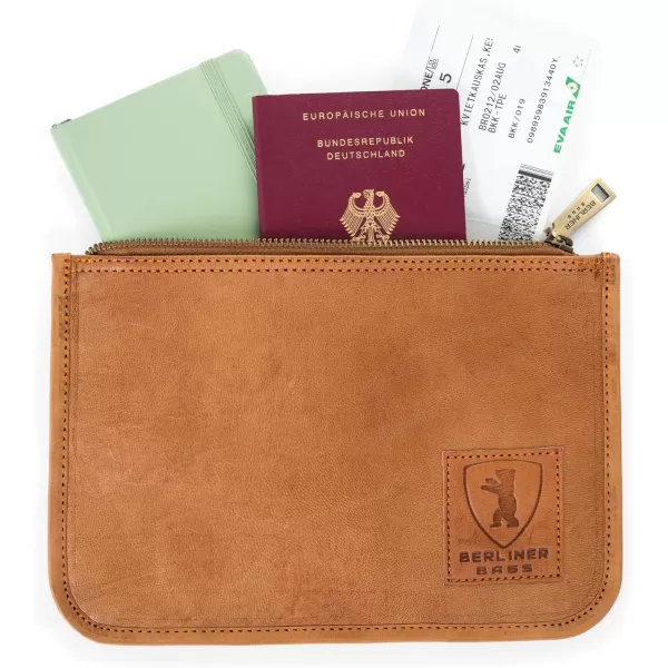 BERLINER BAGS Vintage Leather Document Pouch Theo, Passport Holder and Travel Organizer - Brown 