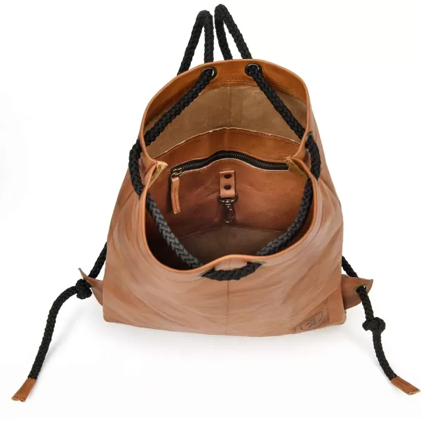 BERLINER BAGS Vintage Leather Backpack Gym Bag, Drawstring Sports Bag for Men and Women - Brown