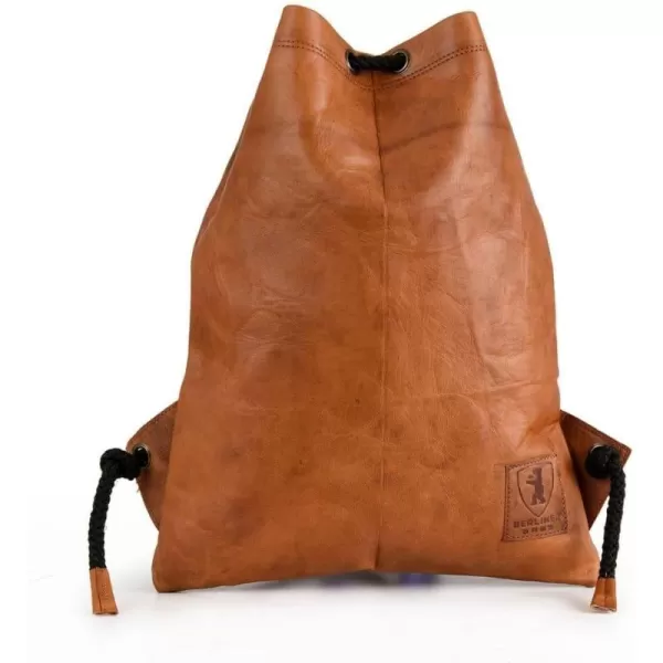 BERLINER BAGS Vintage Leather Backpack Gym Bag, Drawstring Sports Bag for Men and Women - Brown