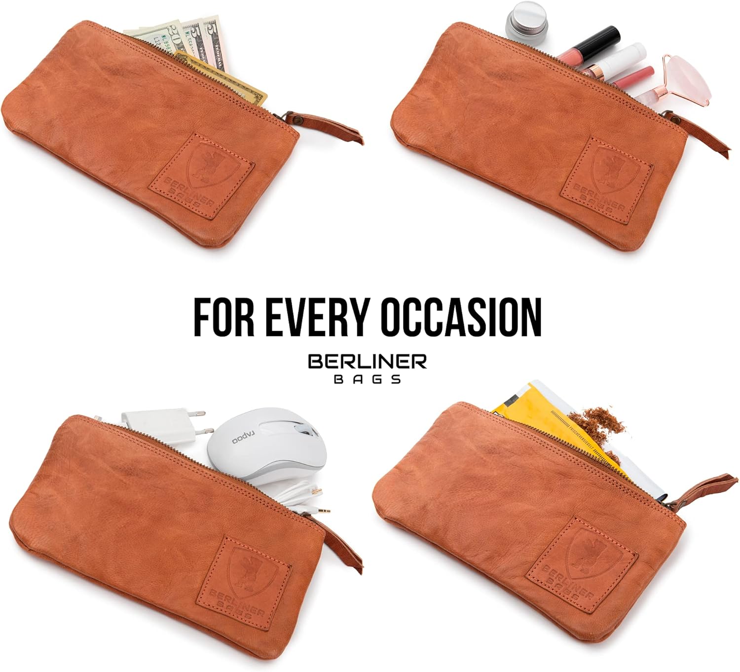 imageBERLINER BAGS Vintage Leather Pencil Case Pen Pouch for Work and University for Men and Women  Brown