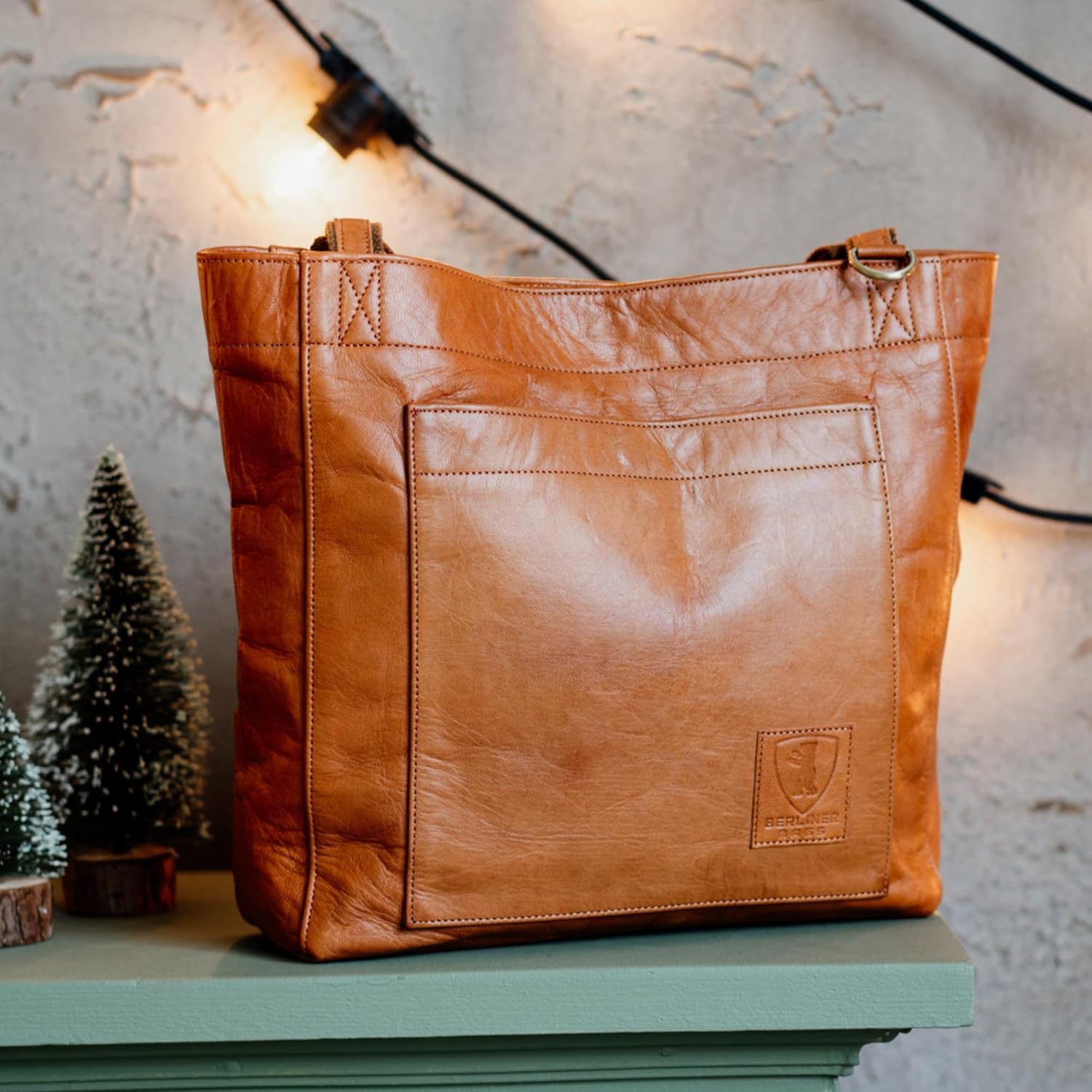 imageBERLINER BAGS Vintage Leather Tote Bag Seville Large Shopper for WomenBrown