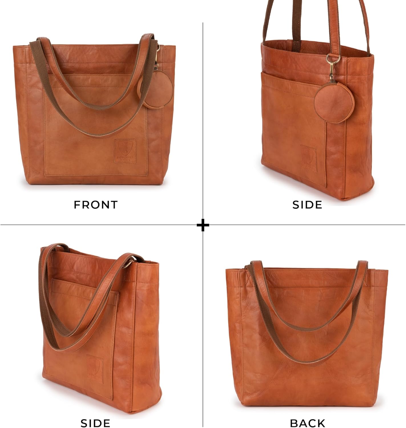 imageBERLINER BAGS Vintage Leather Tote Bag Seville Large Shopper for WomenBrown