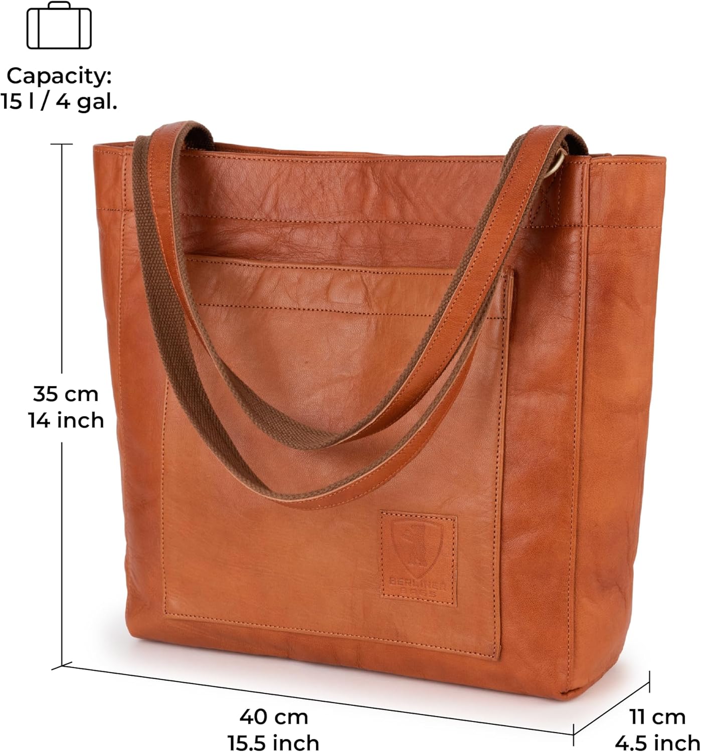 imageBERLINER BAGS Vintage Leather Tote Bag Seville Large Shopper for WomenBrown