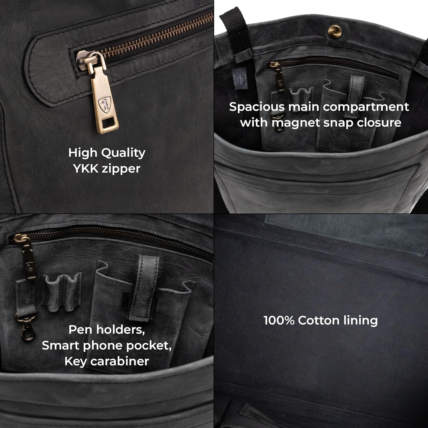 imageBERLINER BAGS Vintage Leather Tote Bag Seville Large Shopper for WomenDark Grey