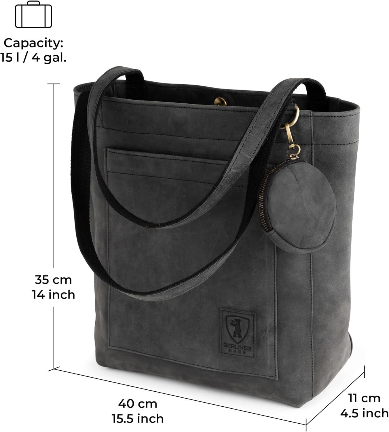 imageBERLINER BAGS Vintage Leather Tote Bag Seville Large Shopper for WomenDark Grey