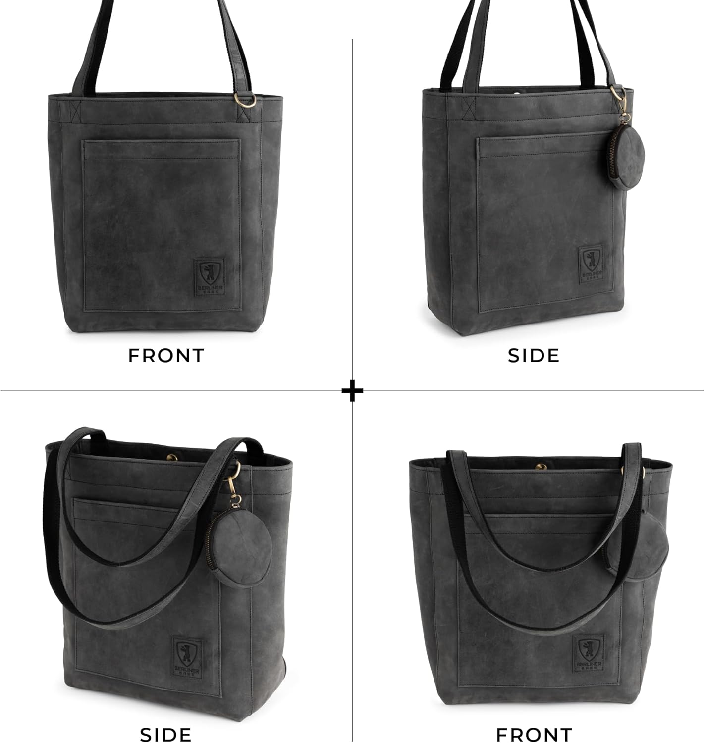 imageBERLINER BAGS Vintage Leather Tote Bag Seville Large Shopper for WomenDark Grey