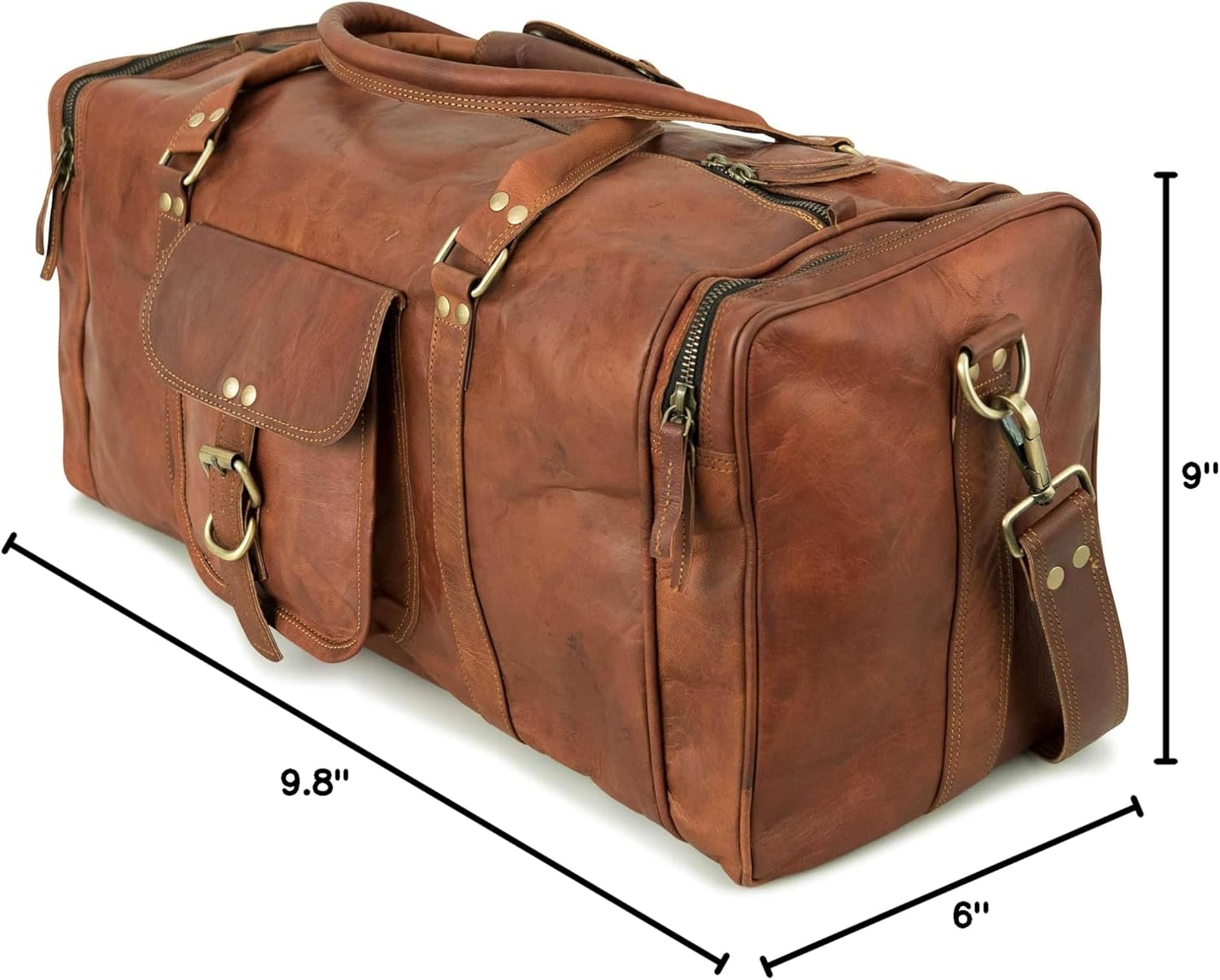 imageBerliner Bags Vintage Leather Duffle Bag New York for Travel or the Gym Overnight Bag for Men and Women Brown LBrown L