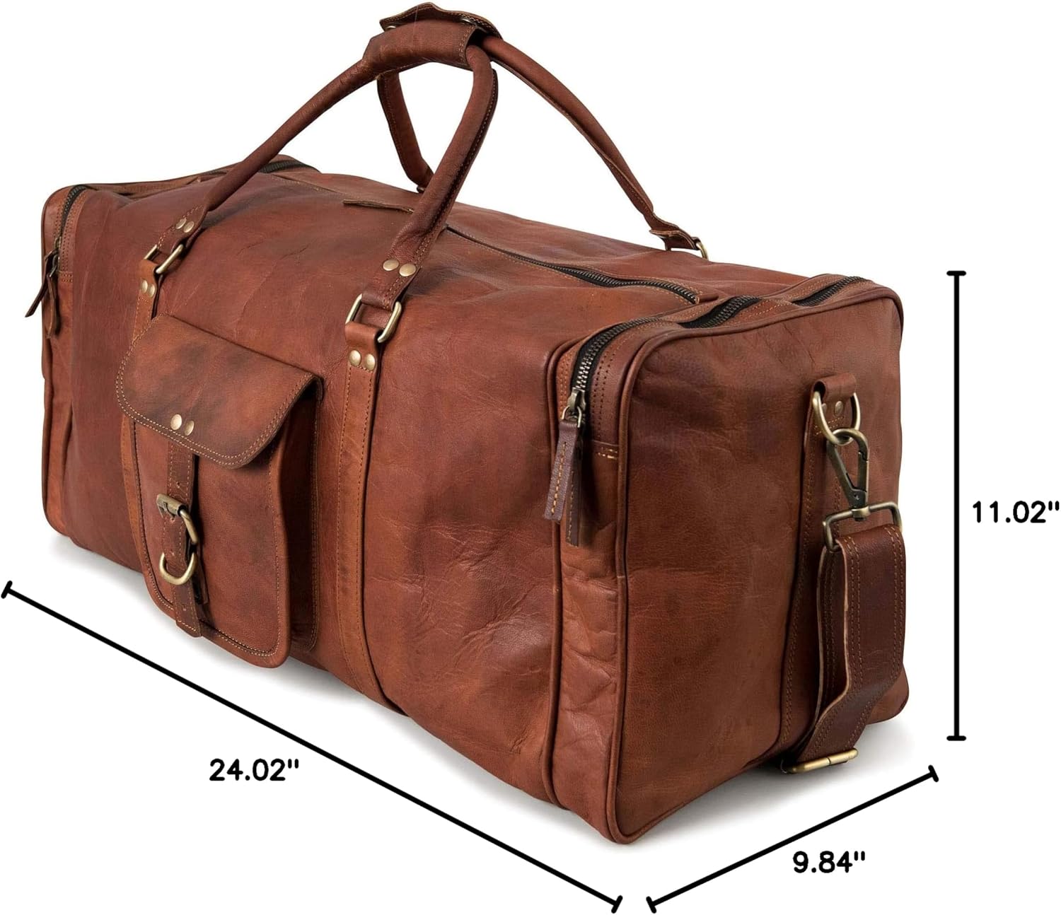 imageBerliner Bags Vintage Leather Duffle Bag New York for Travel or the Gym Overnight Bag for Men and Women Brown LBrown XL