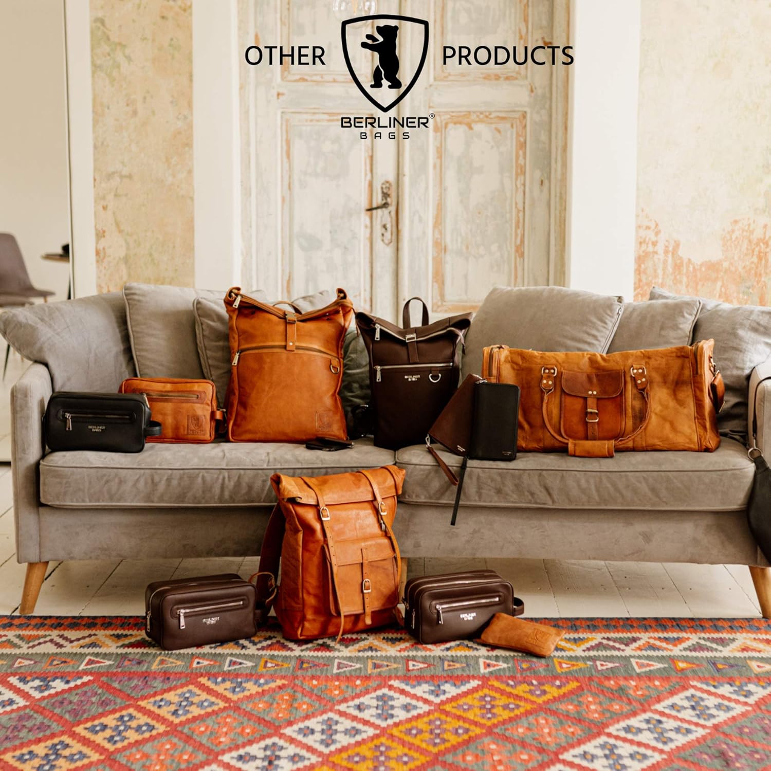 imageBerliner Bags Vintage Leather Duffle Bag New York for Travel or the Gym Overnight Bag for Men and Women Brown LBrown XXL