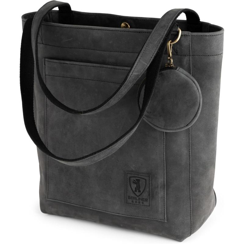 imageBERLINER BAGS Vintage Leather Tote Bag Seville Large Shopper for WomenDark Grey