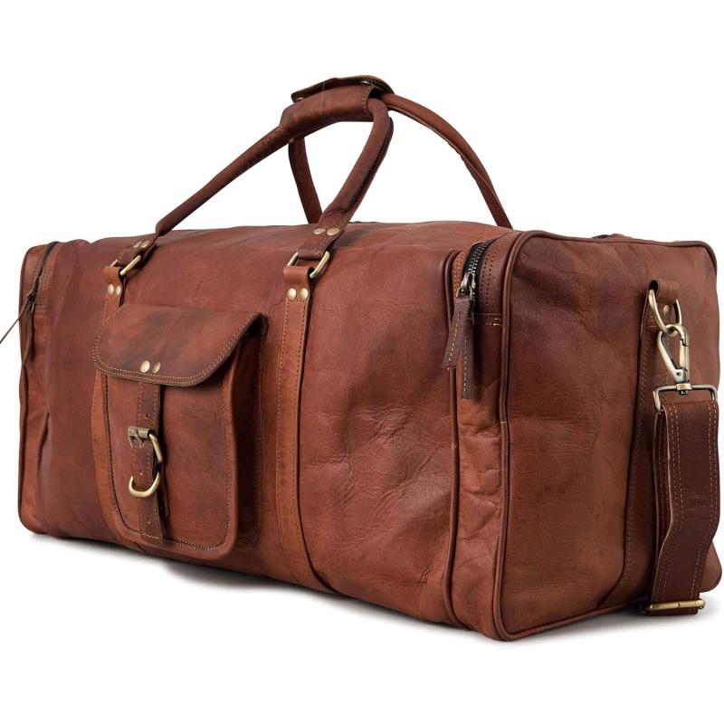 imageBerliner Bags Vintage Leather Duffle Bag New York for Travel or the Gym Overnight Bag for Men and Women Brown LBrown XXL
