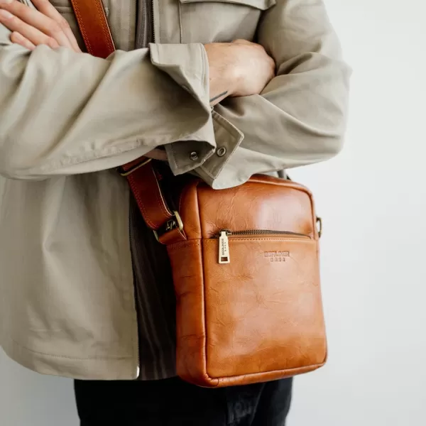 imageBERLINER BAGS Leather Mens Shoulder Bag Tom Small Crossbody SatchelBrown