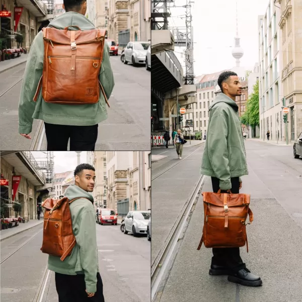 imageBERLINER BAGS Vintage Leather Backpack Utrecht XL Large Waterproof Bookbag for Men and Women  Brown