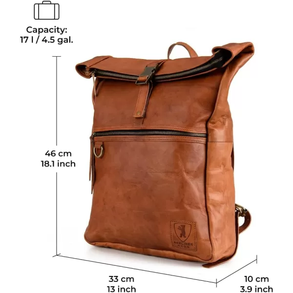 imageBERLINER BAGS Vintage Leather Backpack Utrecht XL Large Waterproof Bookbag for Men and Women  Brown